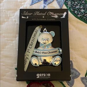 Silver Plated Baby's First Christmas Ornament In Package Gerson 2019